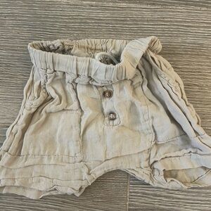 Kids Beige Cotton Pull-On Shorts with Button Detail